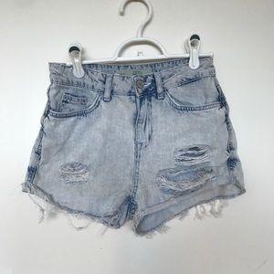 Topshop high waist distressed denim shorts