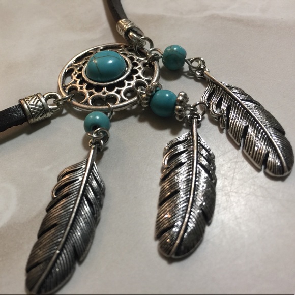 Leather Turquoise Feather Dream Catcher Bracelet - Picture 3 of 4