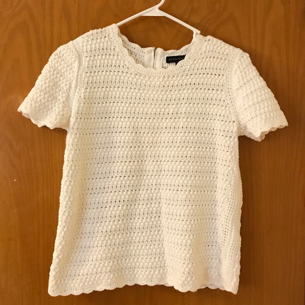 White crotchet short sleeve sweater Banana