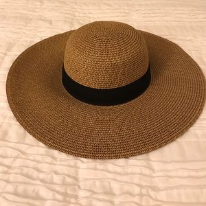 Tan & Black Floppy Straw Hat OS Tan & Black Floppy Straw Hat OS