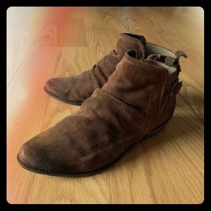 Brown suede western ankle boots