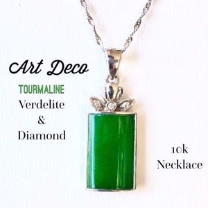 HOLD 10k Art Deco Tourmaline Diamond Necklace