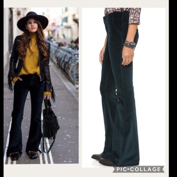 green velvet flare pants