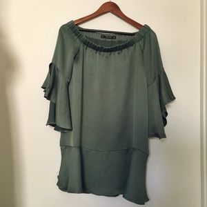 ZARA off-the-shoulder bell-sleeve chiffon dress