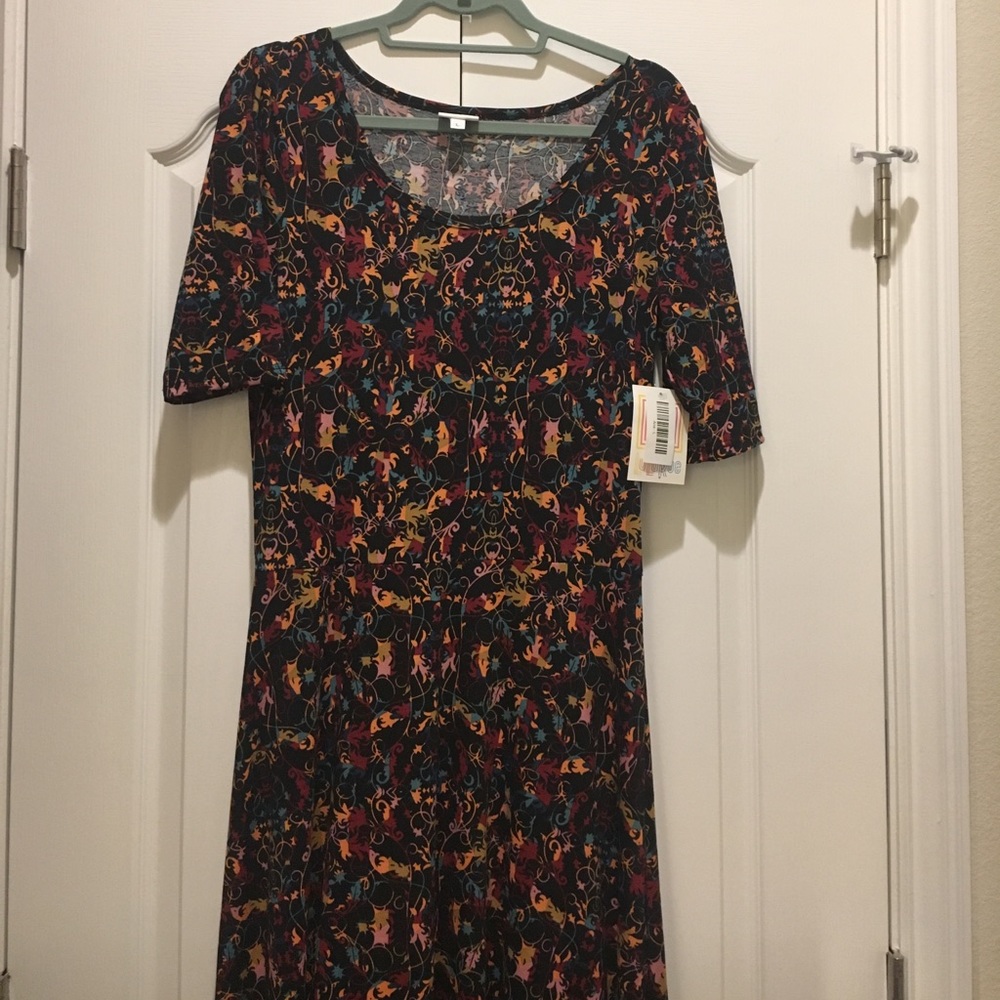 LuLaRoe Ana L black with multi colored ivy print