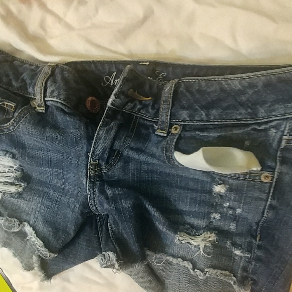 Distressed jean shorts