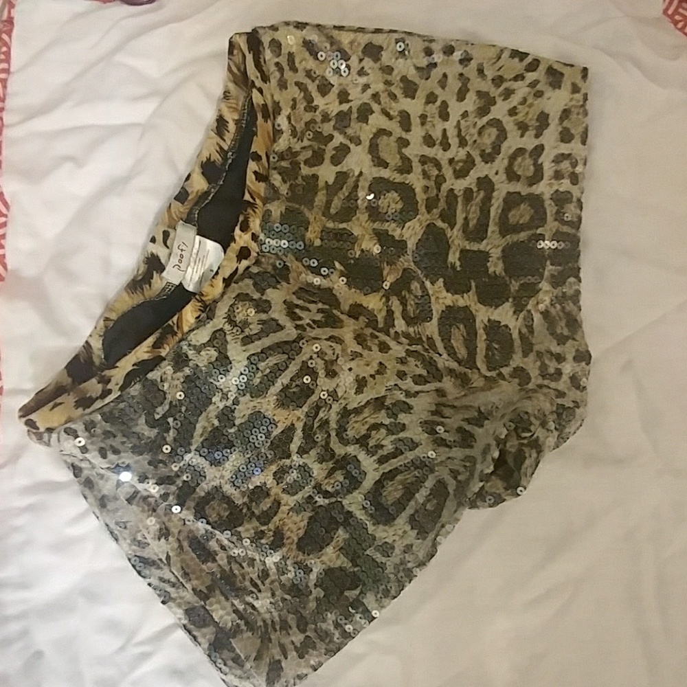 Sequined cheetah print shorts