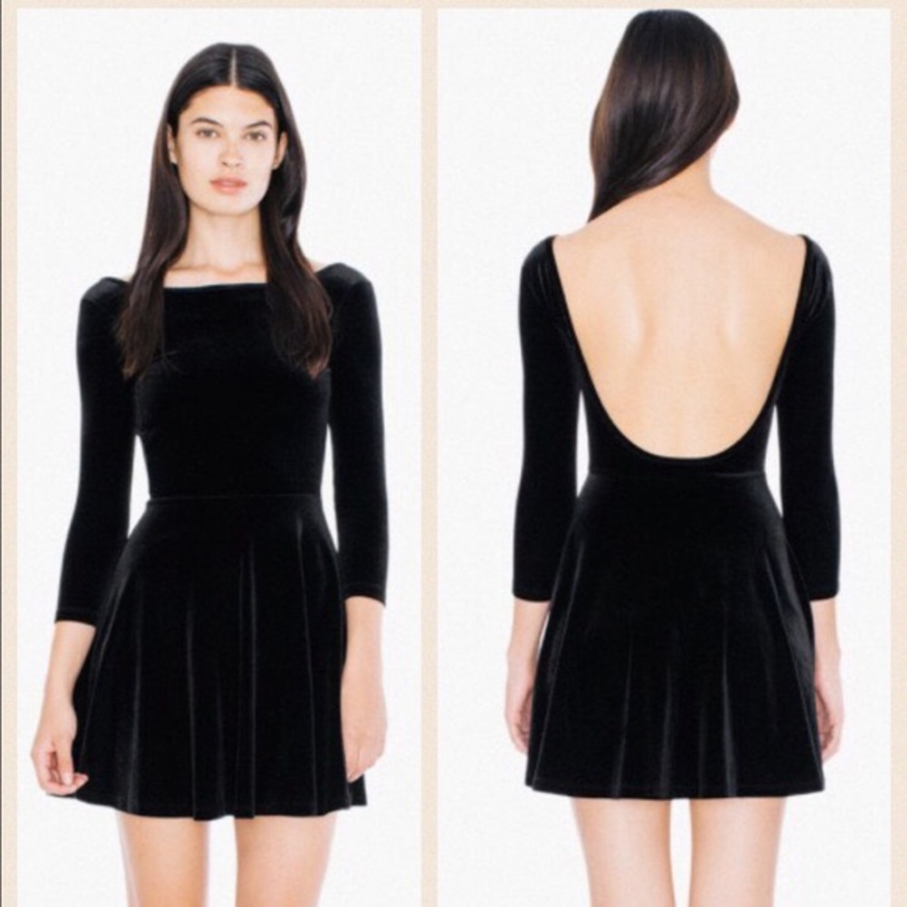 American Apparel Black Velvet Skater Dress