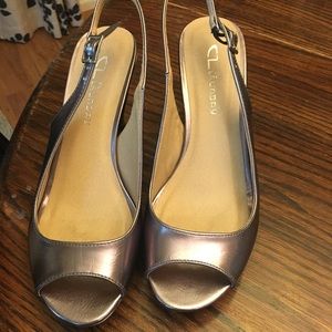 Peep toe gun metal/pewter shoes