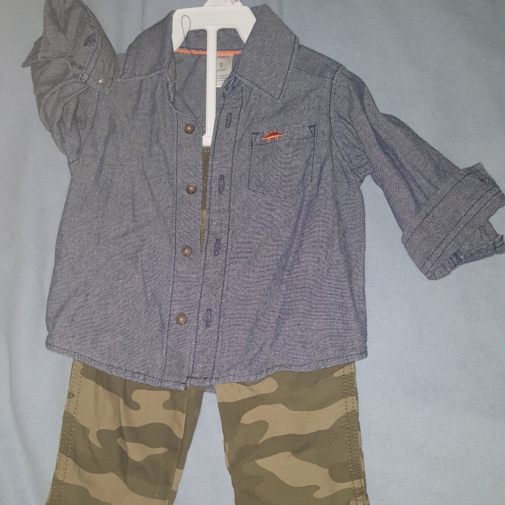 Boys button up with army fatigue pants