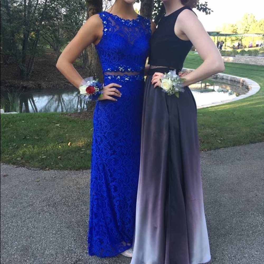 Blue floor length prom dress
