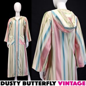 VINTAGE 60s HOODED MUUMUU Robe STRIPED Stripes