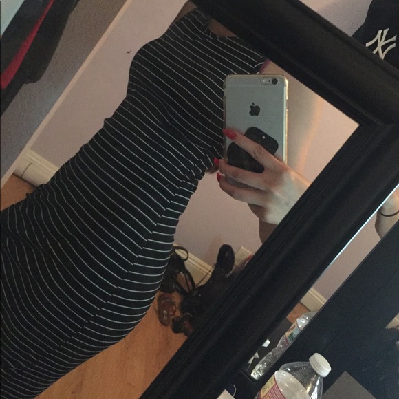 Dark blue/black and white striped midi dress - Picture 1 of 2