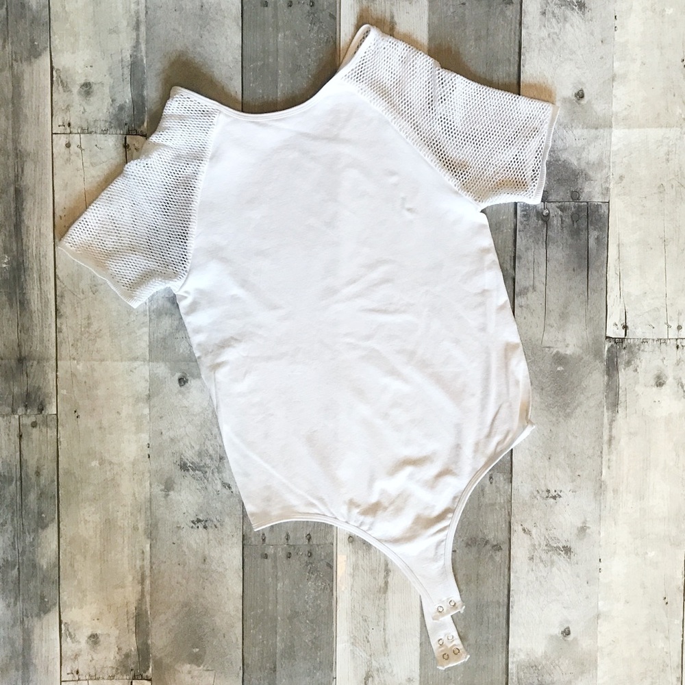 White Bodysuit w/ Fishnet Sleeves, M/L, NWOT