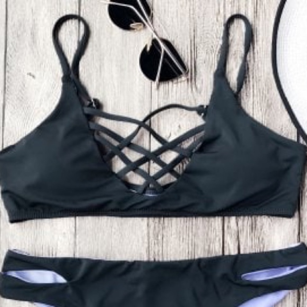 Black Criss Cross Halter Bikini