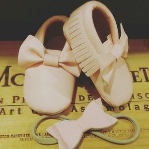 Matching Pink Baby Girl Leather Moccasin Soft Sole