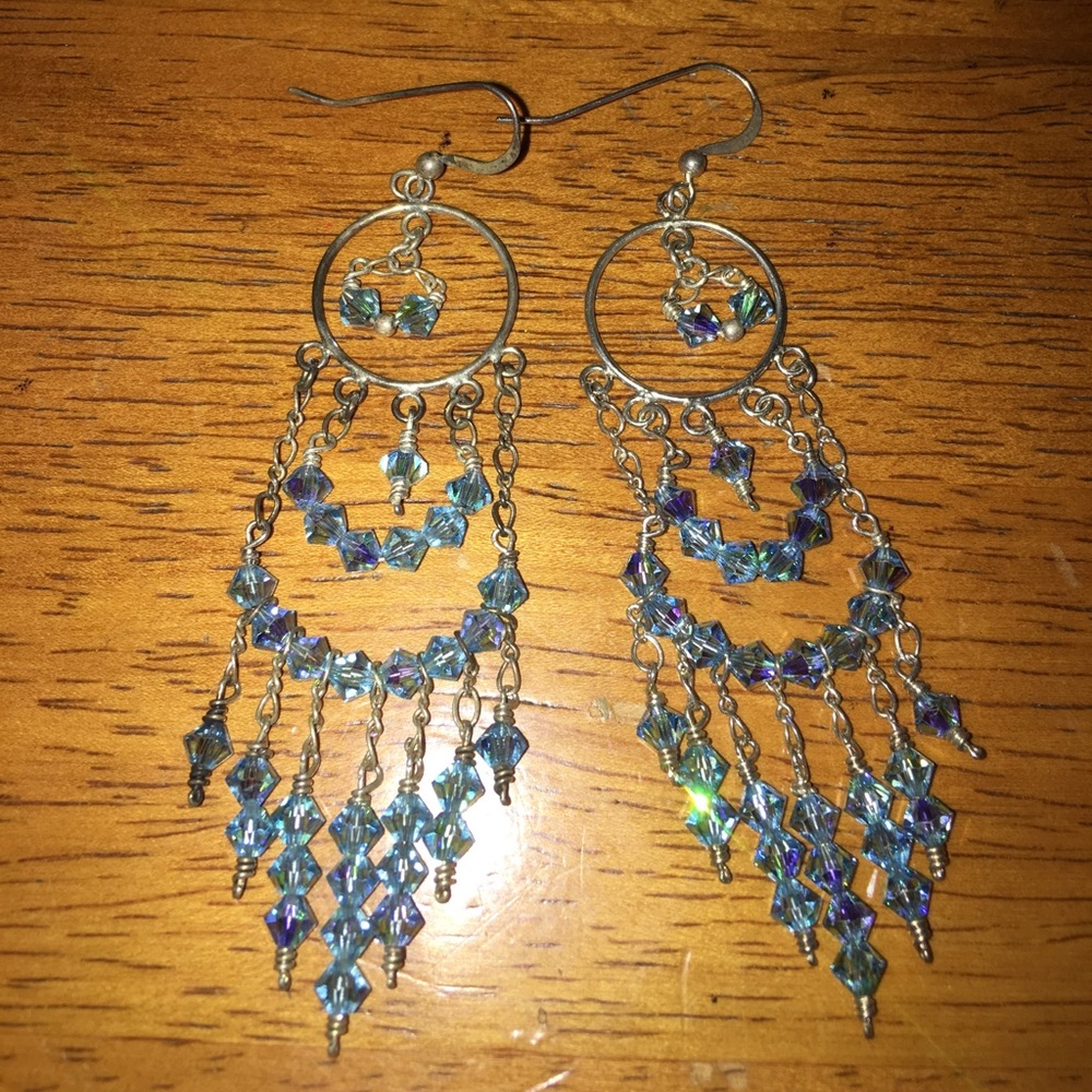 SLIVER AND BLUE BEAD EARRINGS