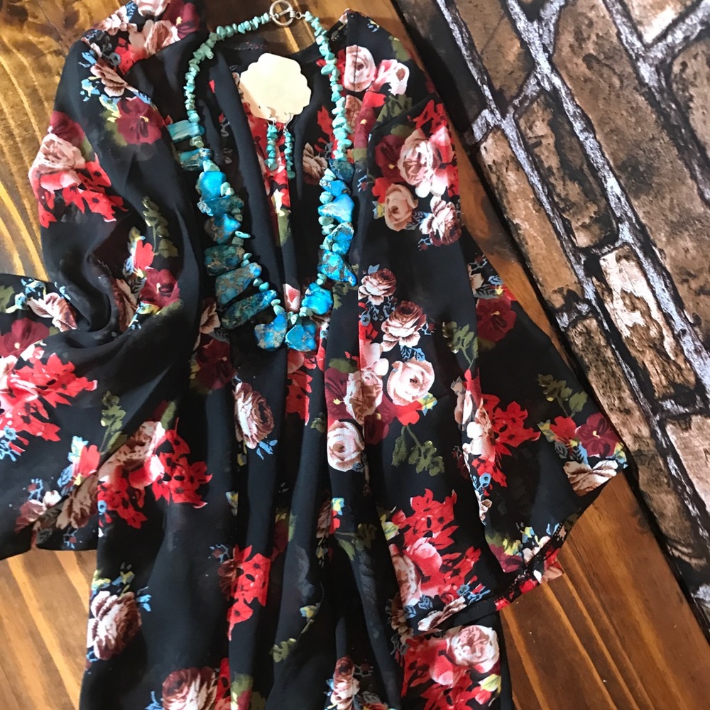 Floral and Black Kimono