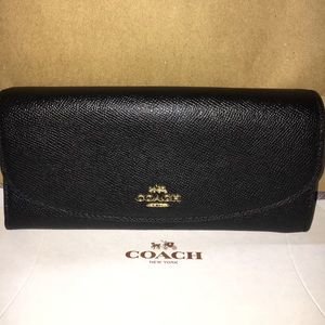 BNWT COACH F54009 Black Crossgrain Leather Wallet