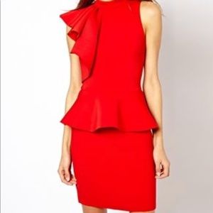 Red sleeveless peplum dress