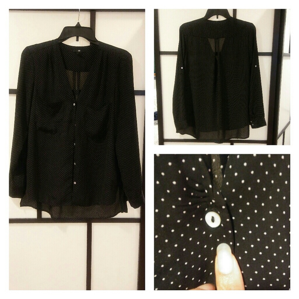 H&M Black And White Polka Dot Blouse M