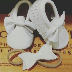 Matching White Baby Girl Leather Moccasin Soft Sol