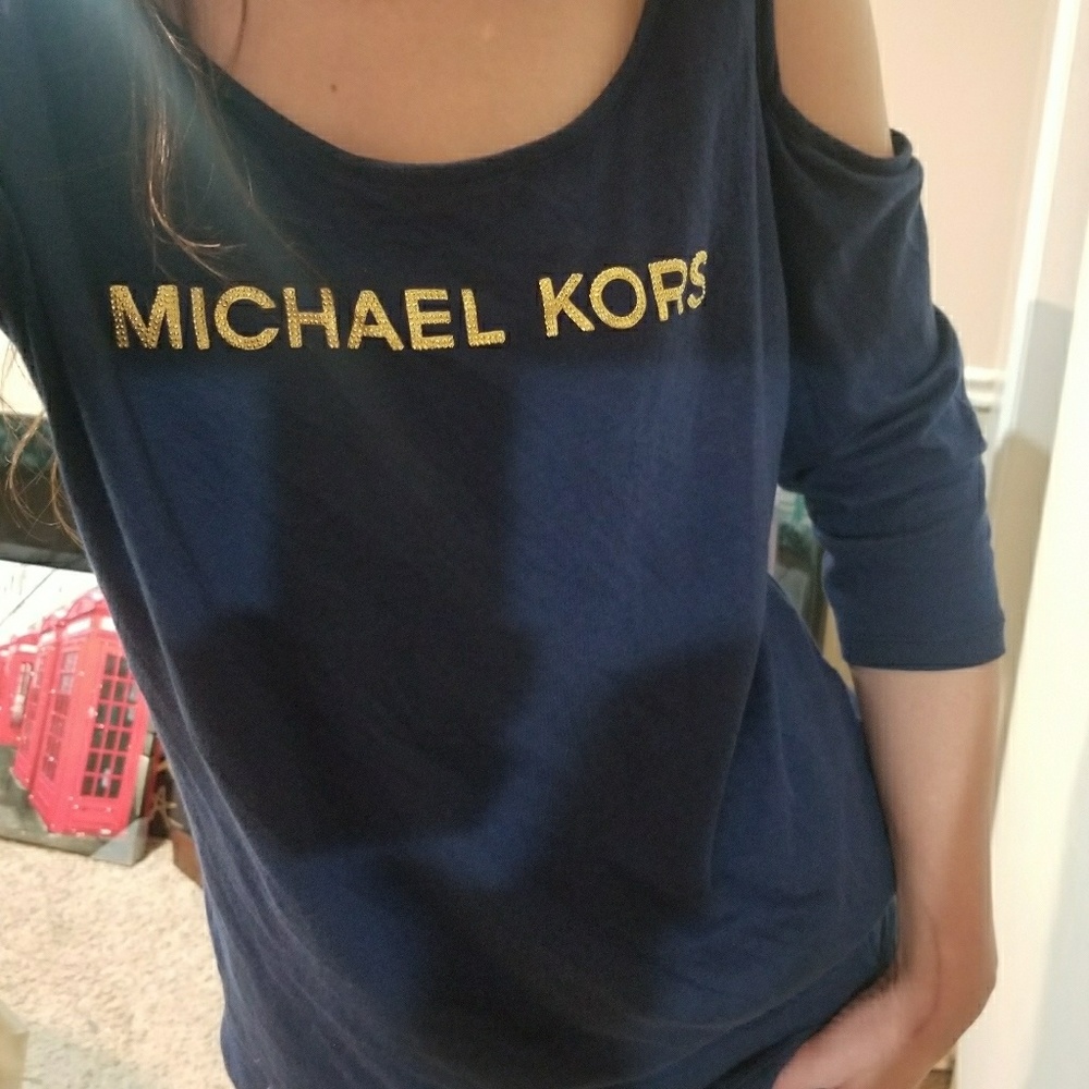 Navy Michael Kors cold shoulder top