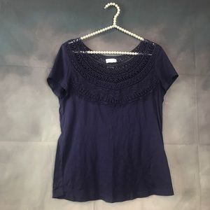 Anthropologie "Meadow Rue" Crochet Bib Tee Medium Anthropologie "Meadow Rue" Crochet Bib Tee Medium