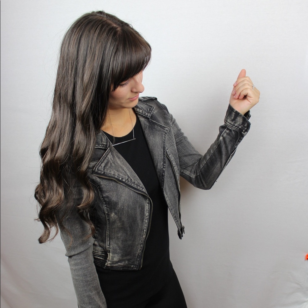 Gray Denim Moto Jacket