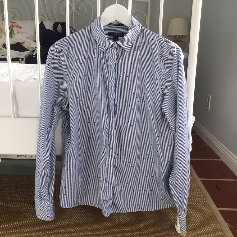 Land's End No Iron Stripe + Dot Oxford
