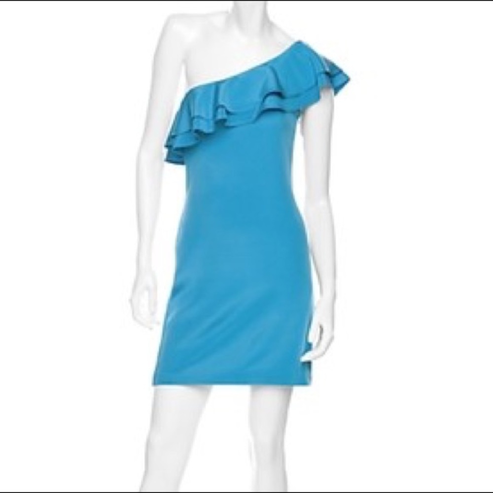 Silk One Shoulder Ruffle Dress - Picture 2 of 7