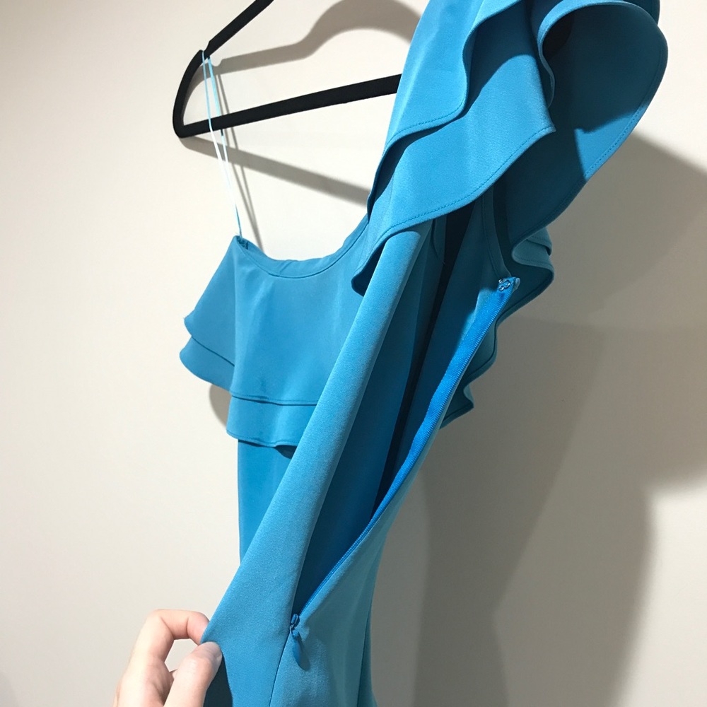 Silk One Shoulder Ruffle Dress - Picture 4 of 7