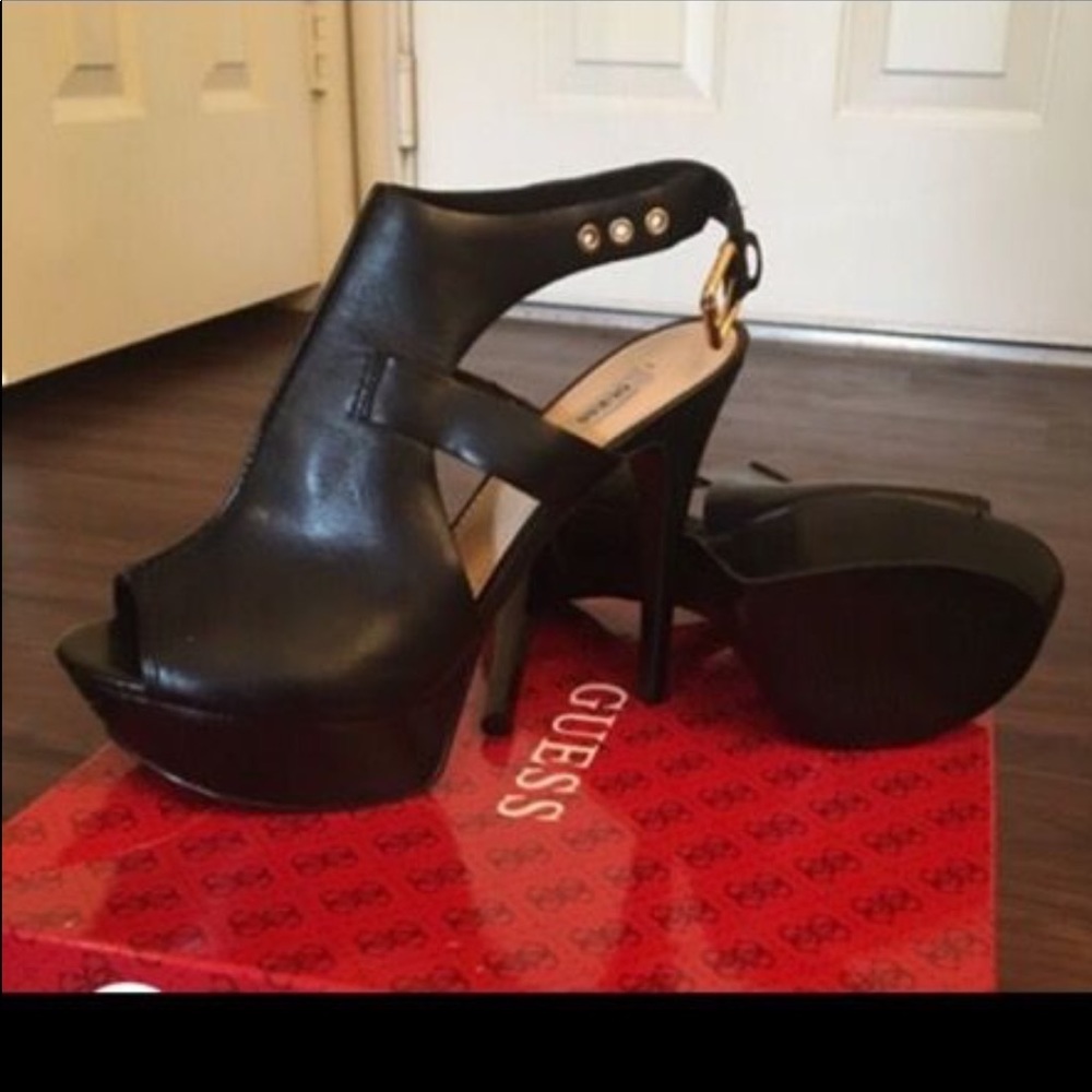 GUESS  Black Leather Platform heels