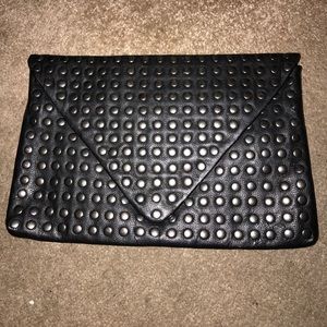 Black leather gunmetal silver stud envelope clutch Black leather gunmetal silver stud envelope clutch