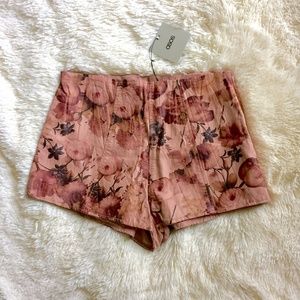 NWT ASOS Floral Pink Leather High-Waisted Shorts