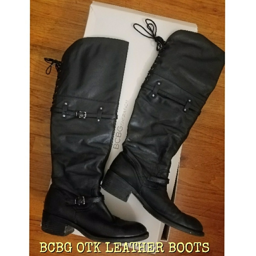 BCBG Black Over The Knee Leather Boots! Size 9M