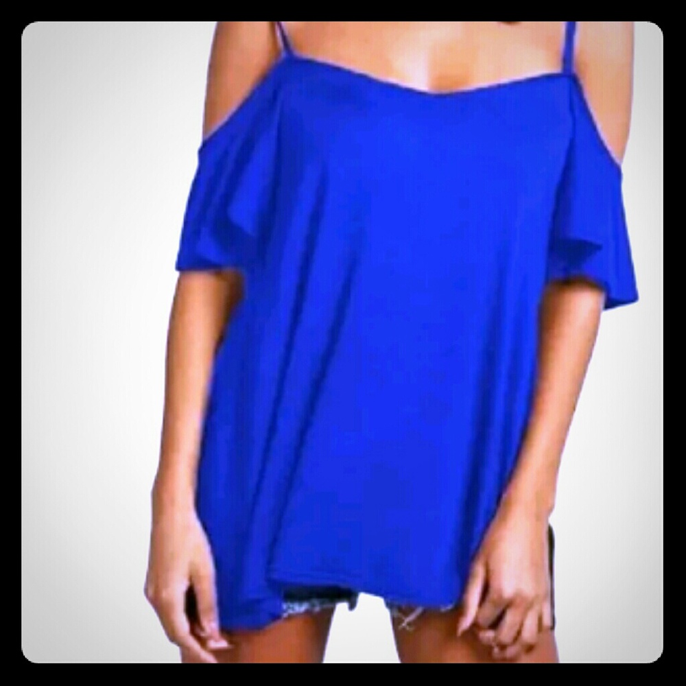 Cold shoulder low cut sexy blue large blouse