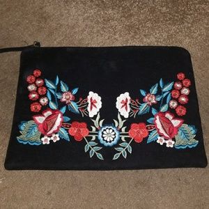 Forever 21 floral embroidered suede clutch Forever 21 floral embroidered suede clutch