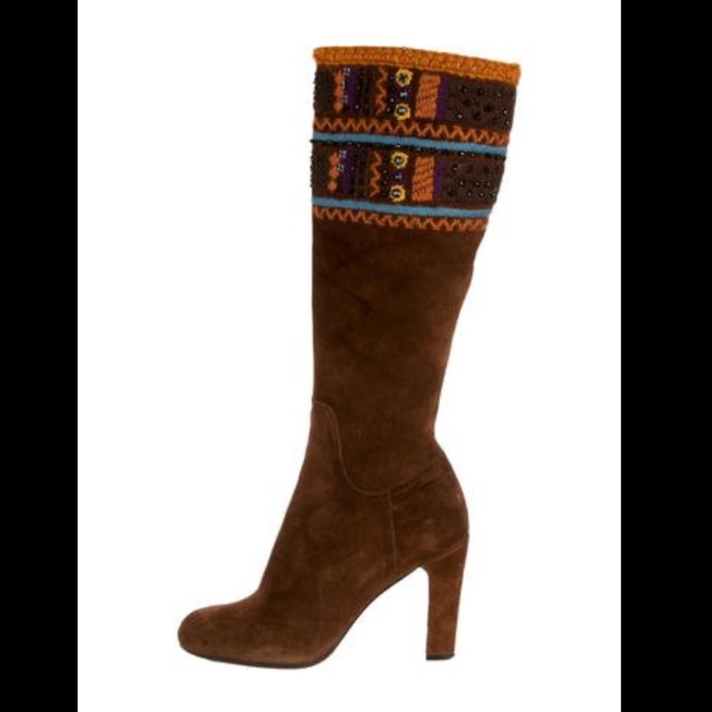 Miu Miu Suede Embroidered Boots