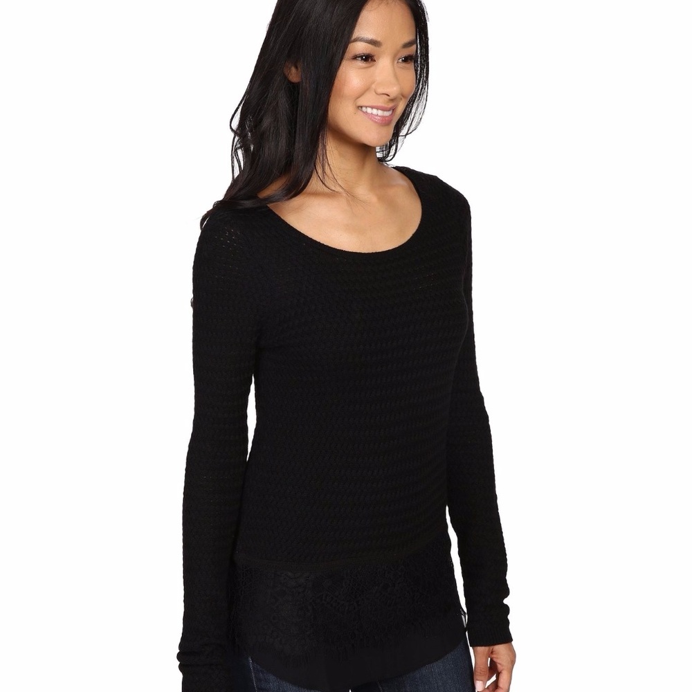 Lucky Brand Lace Mix Contrast Sweater Black XS - Picture 4 of 5