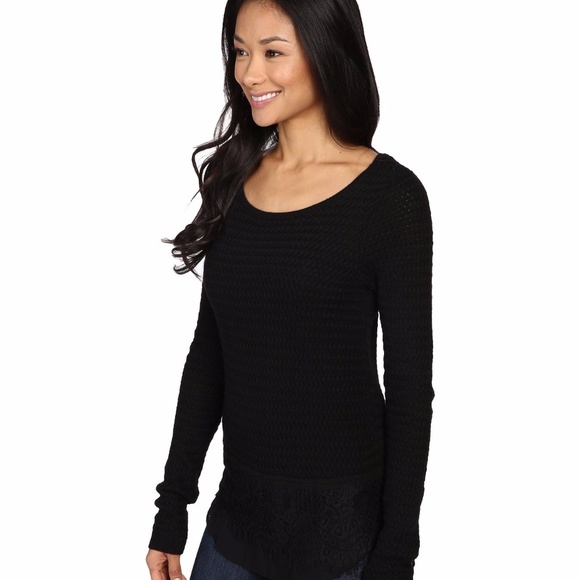 Lucky Brand Lace Mix Contrast Sweater Black XS - Picture 2 of 5