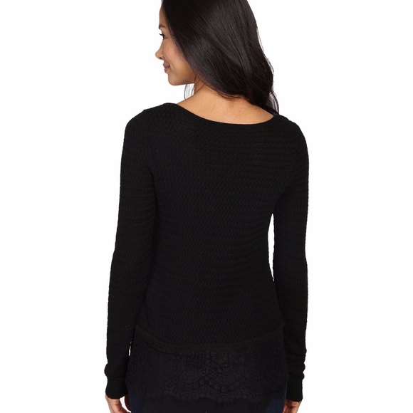 Lucky Brand Lace Mix Contrast Sweater Black XS - Picture 3 of 5