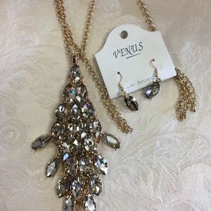 Dark Crystal Marquise Long Necklace Set