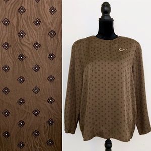 Vintage 80s Brown Pure Silk Floral Oversized Top