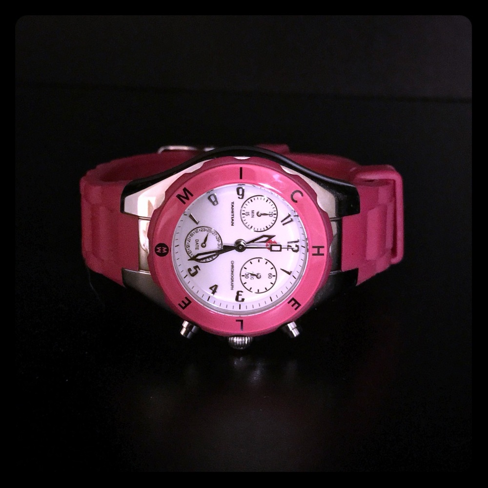 Pink Tahitian Jelly Michele Watch, Silver 35mm