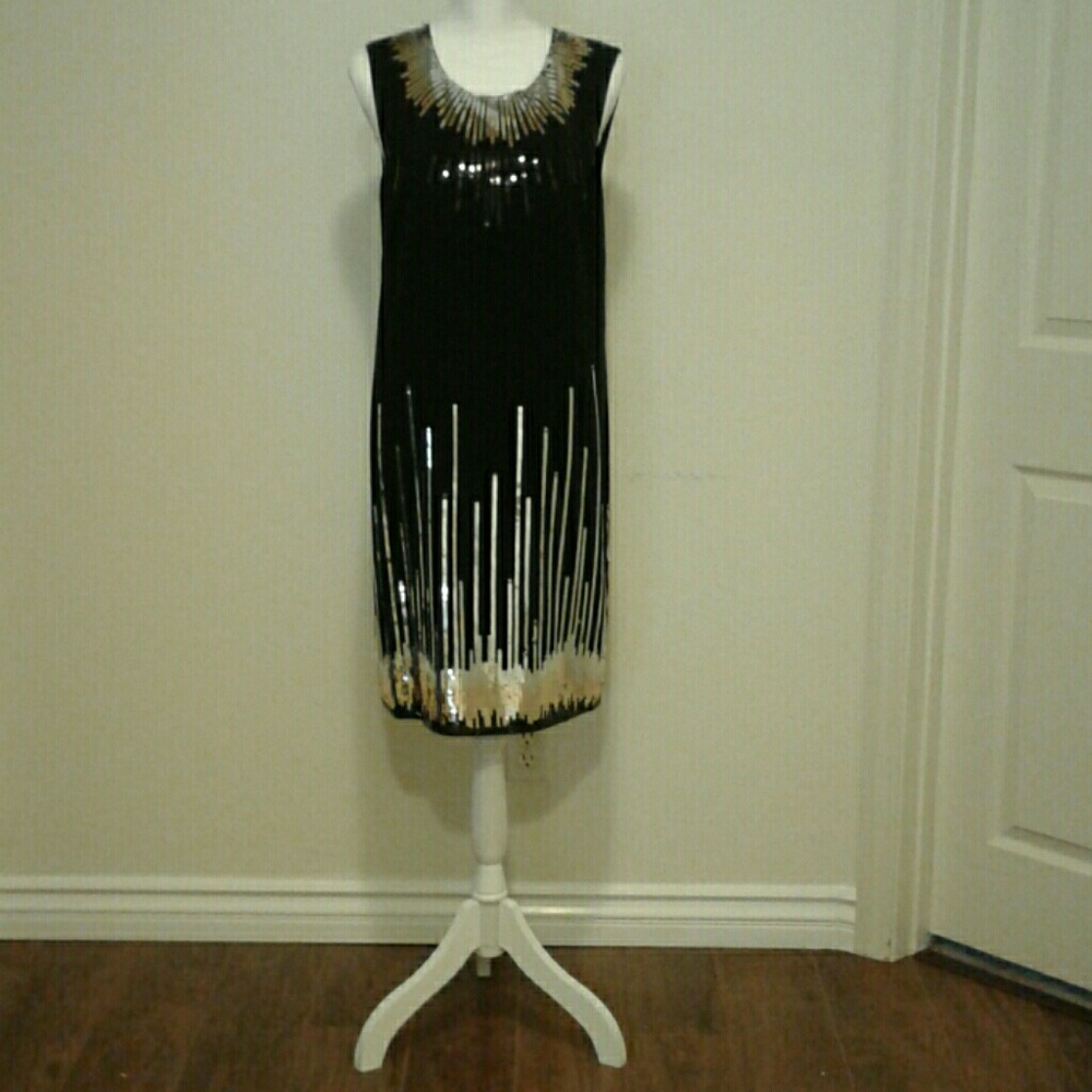 Black gold and silver sequence dress