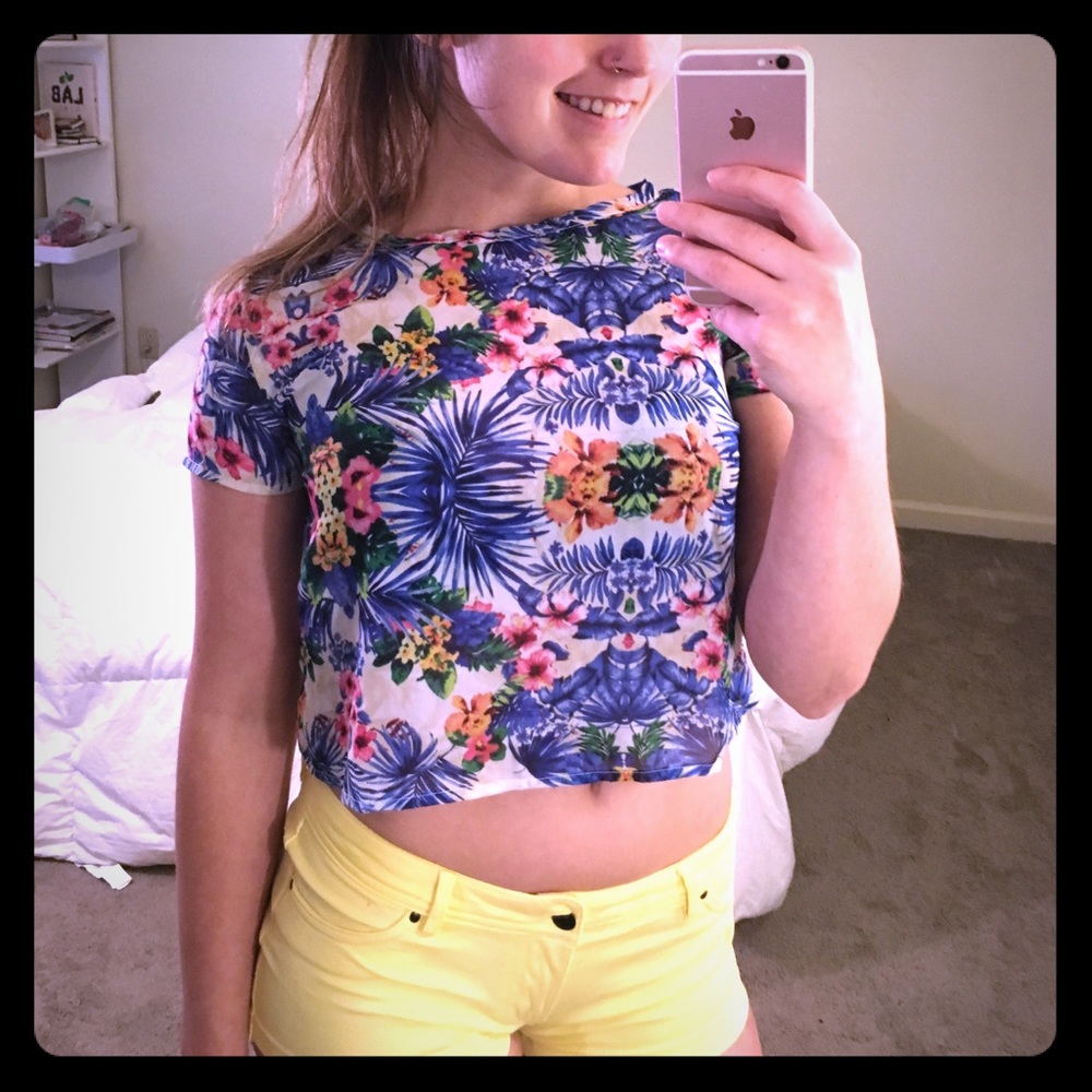 Sheer Hawaiian Themed Crop Top