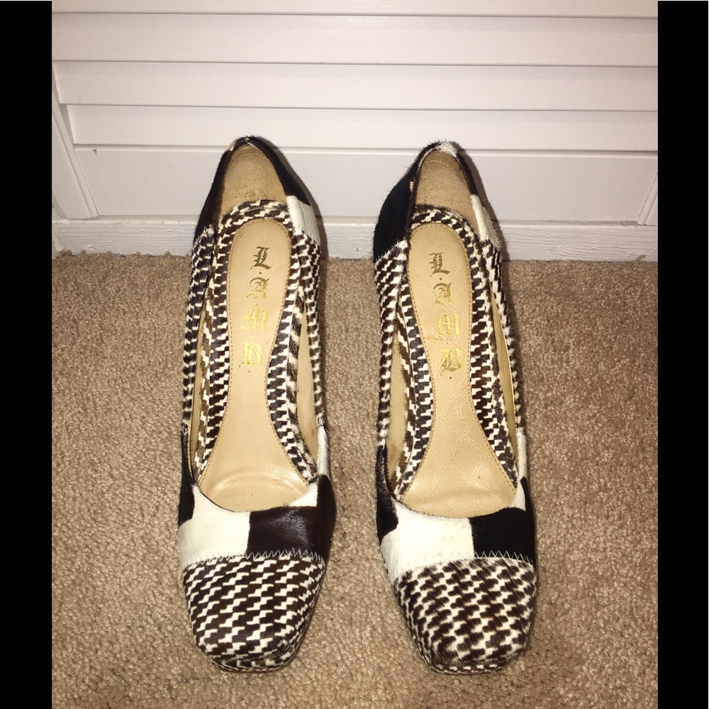 Black & White L.A.M.B. Calf Hair Chevron Pumps