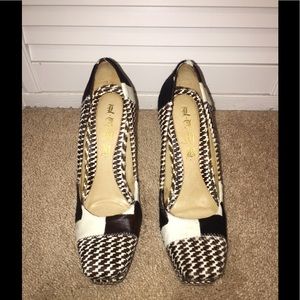 Black & White L.A.M.B. Calf Hair Chevron Pumps