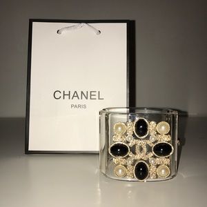 Chanel clear vintage gold cuff bracelet bangles Chanel clear vintage gold cuff bracelet bangles